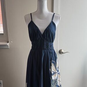 Japna Navy Blue Maxi Dress with Floral Accents